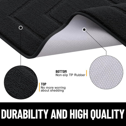 Bath Rug and Dog Door Mat Set, Luxury Chenille Bath Rug (Black 30X20) and Classic Dog Door Mat for Muddy Paws (Black 30X20)