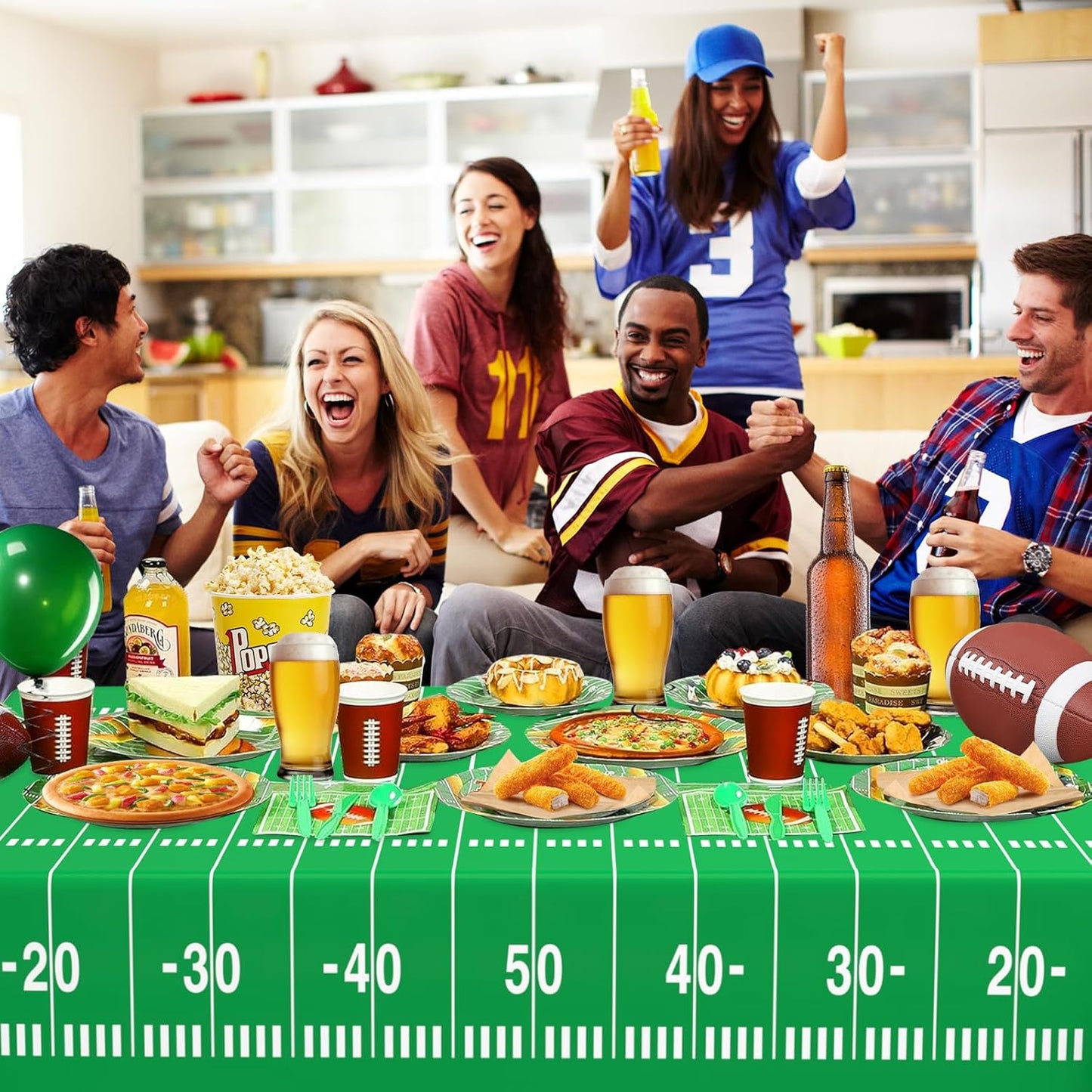 2 Pack Football Tablecloths, Football Themed Disposable Plastic Table Cover for Birthday, Sports Party Games Decorations 54 X 108 Inch