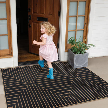 Neutral Geometric 3X5 Easy Jute Rug, Washable Rugs for Bedroom Entryway Outdoor Patio Porch Carpet, Farmhouse Rhombus Non Slip Non Shedding Black Carpet for Kitchen Entrance Balcony