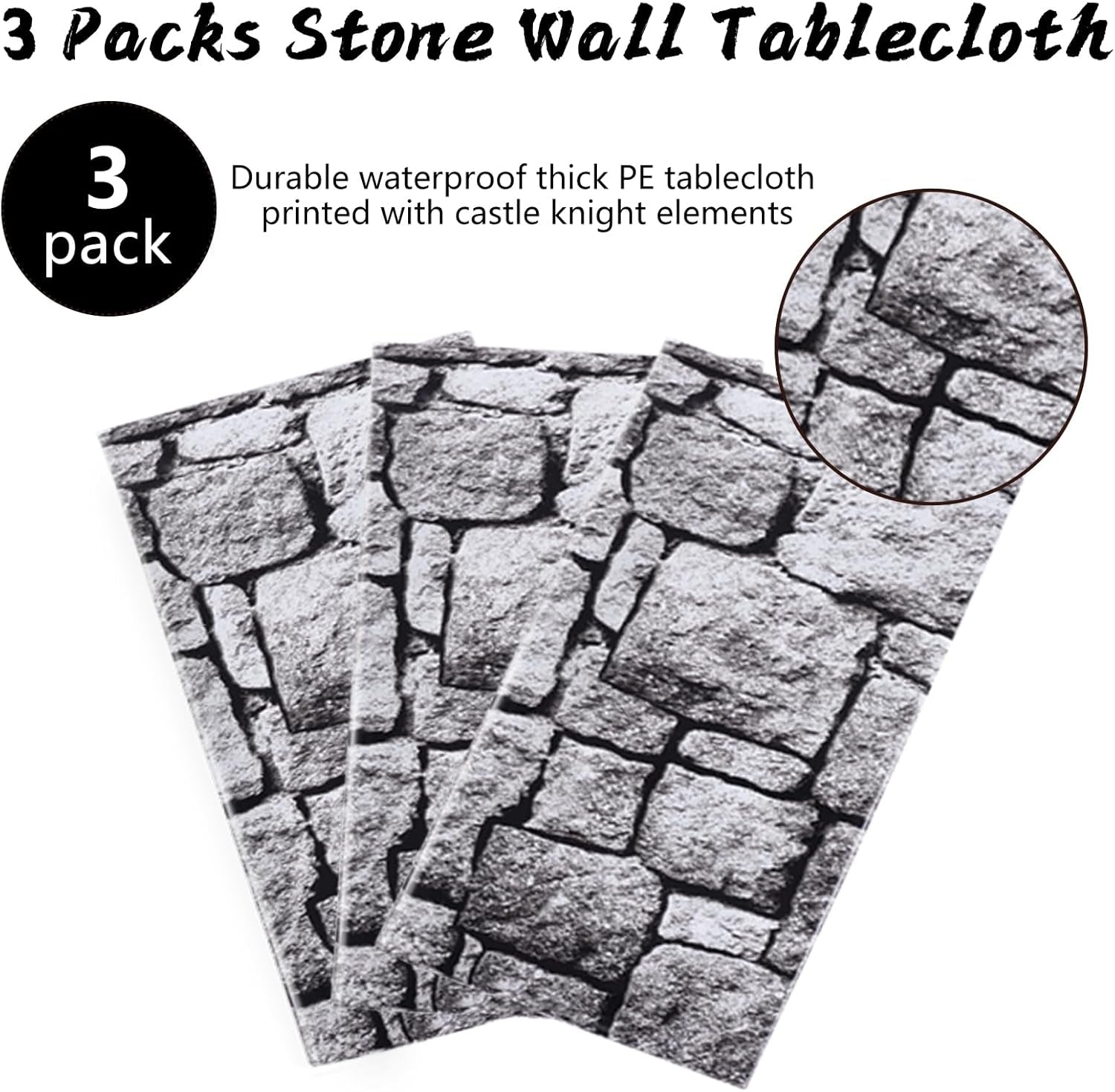 3 Packs Stone Wall Tablecloths 54 X 108 Inch Halloween Table Cloth Stone Printed Table Cover Wallpaper Plastic Medieval Castle Knight Themed Backdrop Stones Brick Tablecovers for Birthday Party
