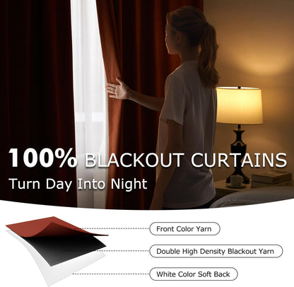 Burnt Orange 96-Inch Pinch Pleated Blackout Curtains, Linen Thermal Insulated Drapes with Hooks for Living Room and Bedroom - Set of 2 Panels