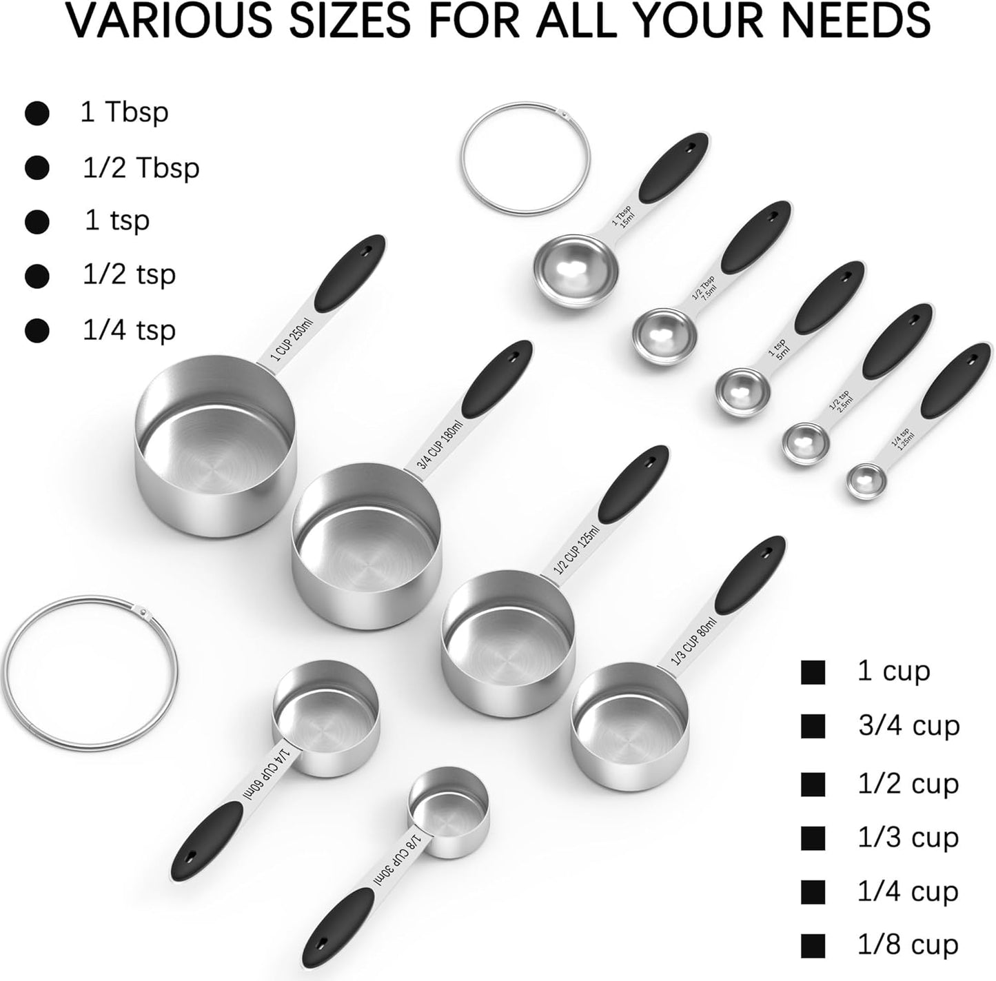 Measuring Cups and Spoons Set, Stainless Steel, Kitchen Utensils for Cooking and Baking (11)