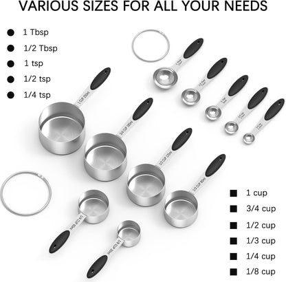 Measuring Cups and Spoons Set, Stainless Steel, Kitchen Utensils for Cooking and Baking (11)