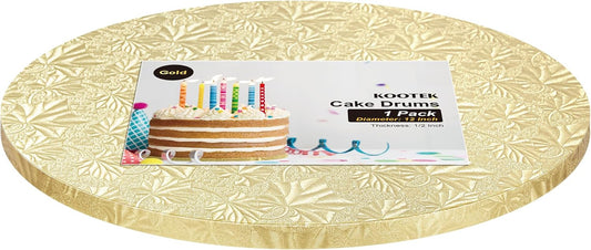 Cake Boards Drum 12 Inch Round, 1/2" Thick Decorating Supplies, Gold Sturdy Corrugated Cardboard Base, Base Para Pastel, 1 Pack