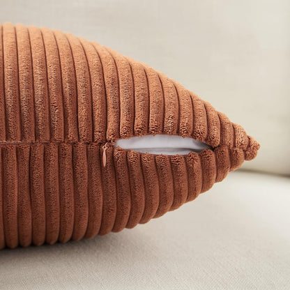 Set of 4 Rust Big Decorative Throw Pillow Covers 24X24 Inch for Couch Bed Sofa, Aesthetic Modern Boho Home Decor, Soft Fluffy Textured Corduroy Square Terracotta Cushion Case 60X60 Cm