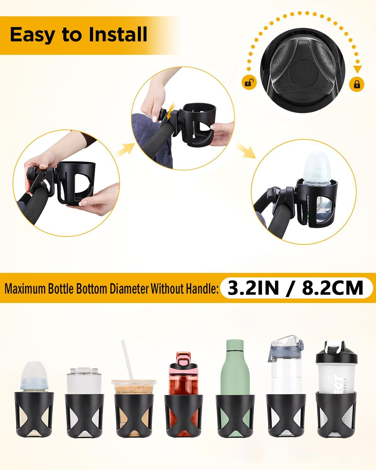 Stroller Cup Holder, Universal Drink Holder for Bikes, Trolleys or Walkers, Fits Most Cups