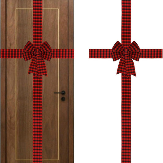 14 Ft Christmas Cabinet Door Ribbons Bows Large Christmas Burlap Plaid Red Ribbons Bows Kitchen Ribbons Bows Christmas Kitchen Decorations for Christmas Home Kitchen (Red-B)