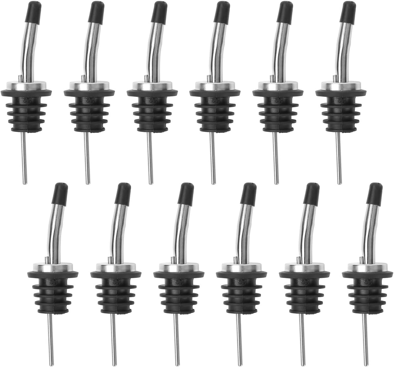 12 Pack Classic Bottle Pourers, Stainless Steel Liquor Pour Spouts Tapered Spout - Liquor Pourers with Rubber Dust Caps for Alcohol, Olive Oil,Bar Bartender Accessories