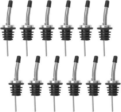 12 Pack Classic Bottle Pourers, Stainless Steel Liquor Pour Spouts Tapered Spout - Liquor Pourers with Rubber Dust Caps for Alcohol, Olive Oil,Bar Bartender Accessories
