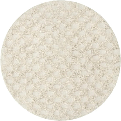 Checkered Boho round Rug 3Ft, Small Beige Circle Bathroom Nursery Rug Cotton Indoor Bath Door Mat with Tufted, Farmhouse Checkerboard Washable Cream Carpet for Dorm Entryway Room Decor