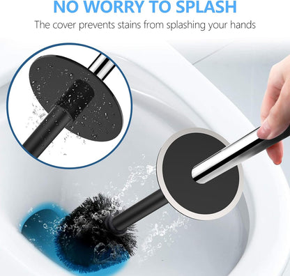 Toilet Brush, Compact Size Toilet Bowl Brush and Holder Toilet Brushes for Bathroom with Stainless Steel Handle Toilet Cleaner Brush with Durable Scrubbing Bristles, Splash-Proof