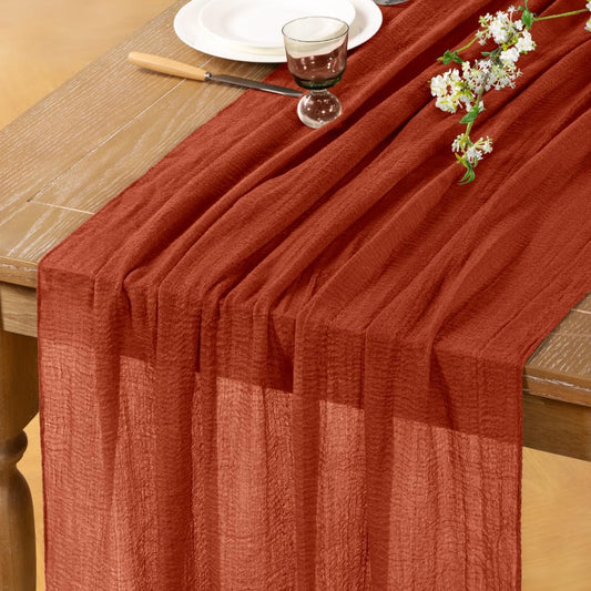 Terracotta Cheesecloth Table Runner Burnt Orange Fall Table Runner 120 Inches Boho Gauze Rust Cheese Cloths for Rustic Wedding Bridal Baby Shower Party Thanksgiving Table Centerpiece