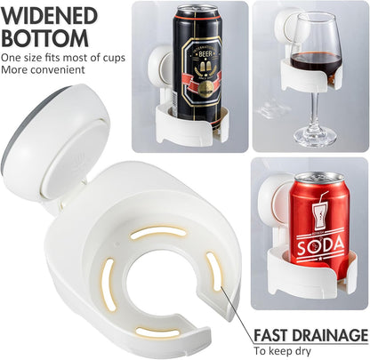 Suction Cup Wine Glass Holder for Shower, Removable Wall-Mounted Bath Cup Holder for Beer, Wine, Drinks, Enjoy in the Spa, Bathroom, Kitchen, Etc. White