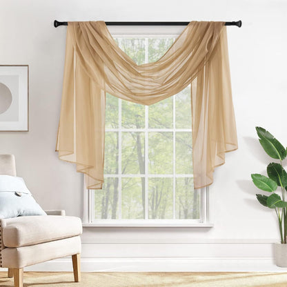 Window Scarf for Party Voile Curtain Scarf Sheer Window Valance Draping Fabric for Wedding Arch Ceremony Canopy Bed, Swag Curtain Window Treatment One Panel, 54 X 144 Inches Long, Brown
