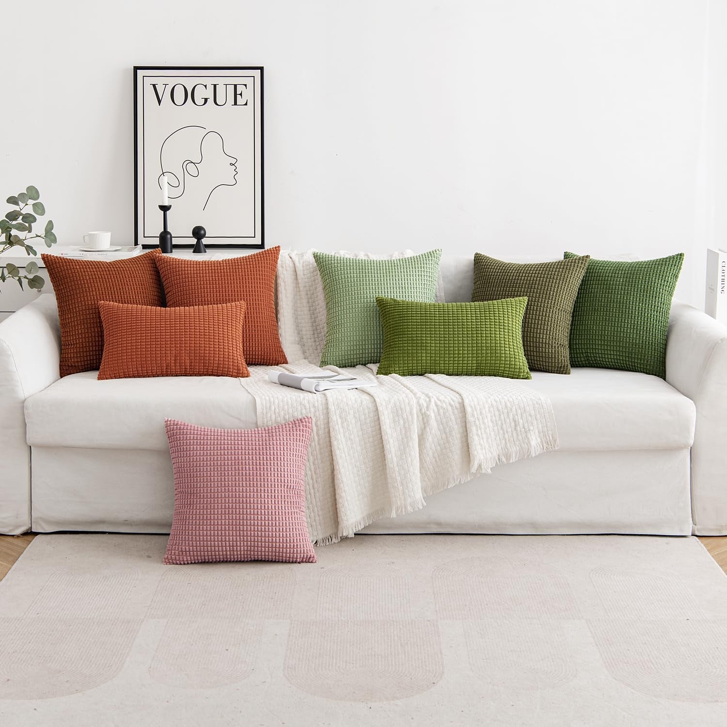 Pack of 2 Pillow Covers 18X18 Inch Granules Soft Corduroy Decorative Throw Pillow Covers for Couch Cushion Sofa Bedroom Living Room, Light Green