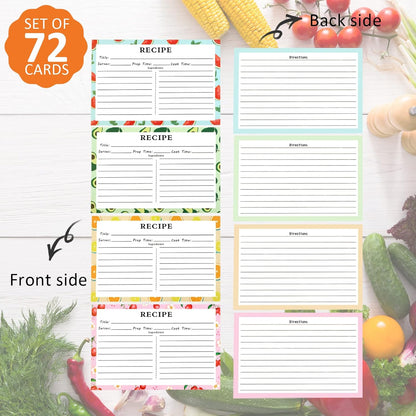 72 Blank Recipe Cards for Bridal Shower and Wedding - 4X6 Double Sided, 4 Fruit Design
