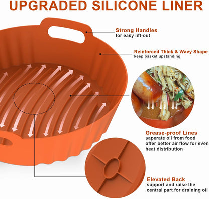 Silicone Air Fryer Liners Reusable Airfryer Liners 2 Pack 3-5 QT Silicone Pot 7.7 Inch, Air Fryer Basket round Silicone Mat Oven Baking Tray Replace Parchment Paper for Air Fryer Accessories