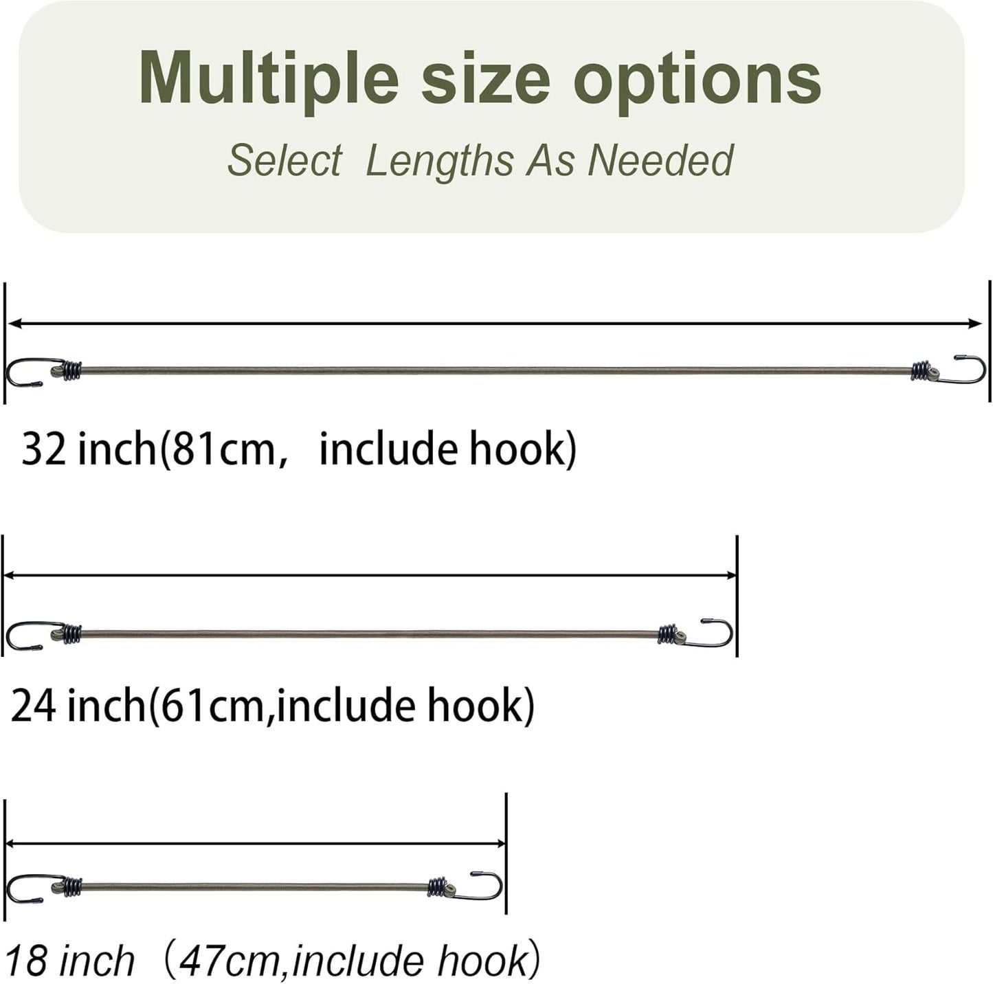 18Inch Bungee Cords with Hooks,6Pcs Heavy Duty Extra Strong Outdoor Elastic Rope,Multi-Purpose Elastic Bungee Straps for Luggage,Camping,Tarps,Bike Rack,Outdoor Tent,Weatherproof（Black）