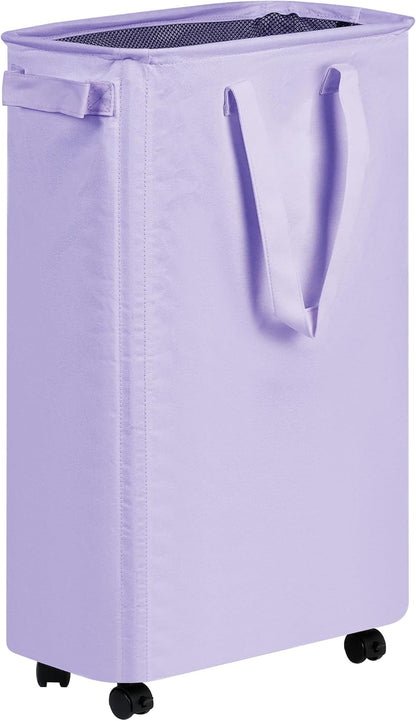 Slim Laundry Hamper with Wheels, Rolling Laundry Basket for Clothes, Small Laundry Basket for Bedroom, Dorm and Laundry Room, 60L (12.7 Gallons) Purple