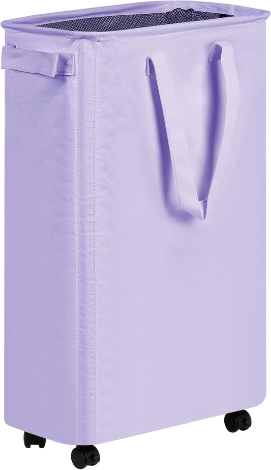 Slim Laundry Hamper with Wheels, Rolling Laundry Basket for Clothes, Small Laundry Basket for Bedroom, Dorm and Laundry Room, 60L (12.7 Gallons) Purple