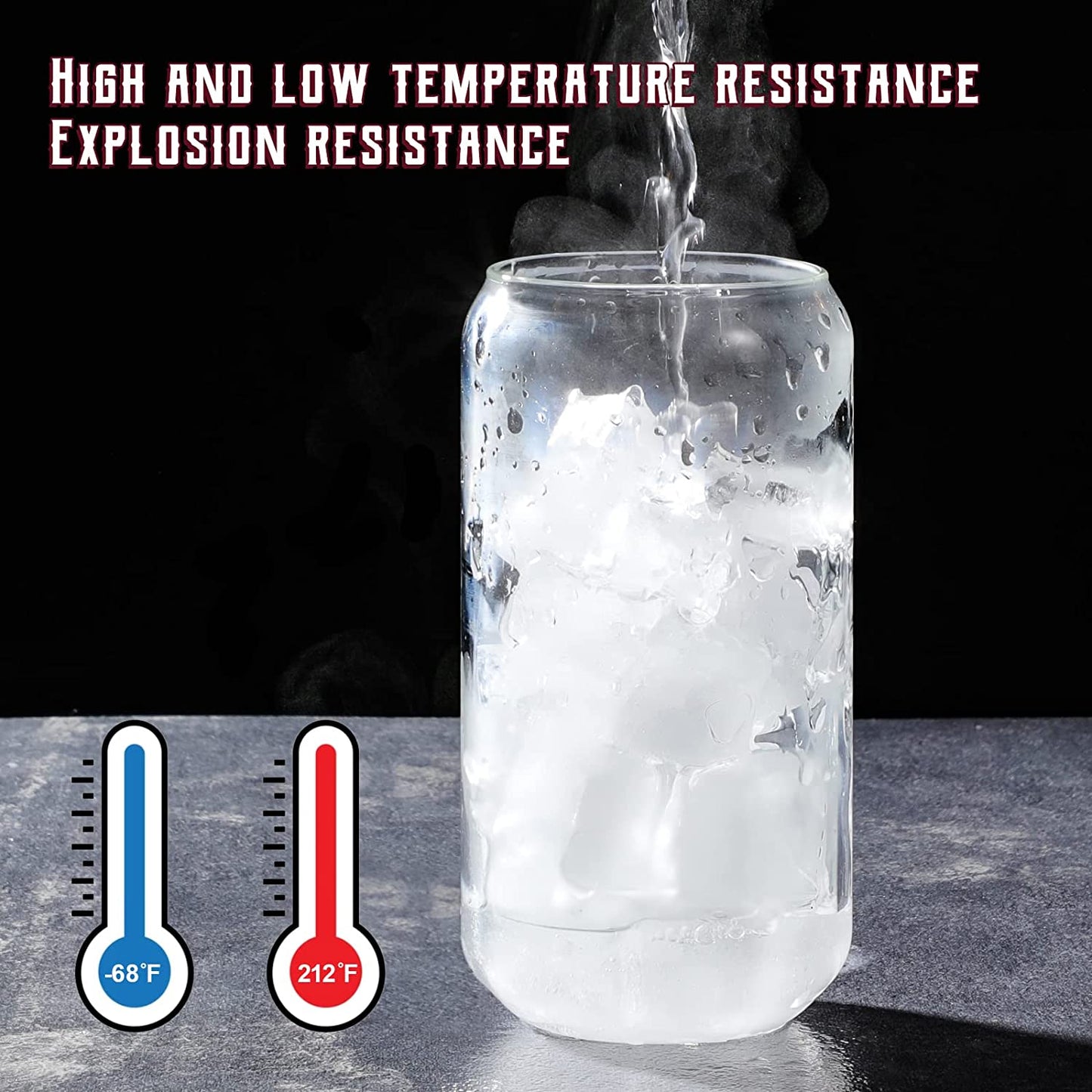 Drinking Glasses with Glass Straw 4Pcs Set - 16Oz Highball Glass Cups, Beer Glasses, Iced Coffee Glasses, Cute Tumbler Cup, Ideal for Whiskey, Soda, Tea, Water, Gift, 2 Brushes