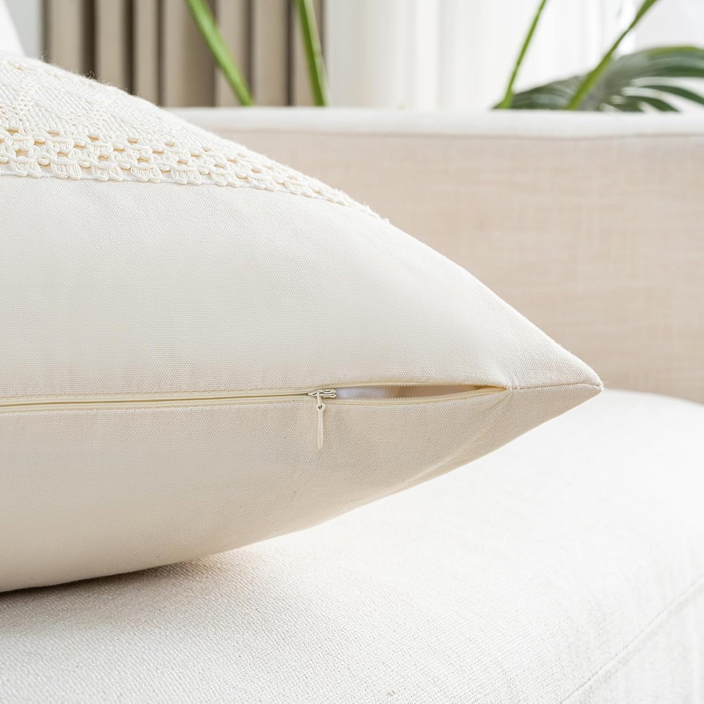 Set of 1 Boho Cream Lumbar Decorative Throw Pillow Cover 12X20 Inch for Couch Bed Sofa Chair, Modern Organic Farmhouse Home Decor, Soft Cotton Cute Accent Rectangle Cushion Case