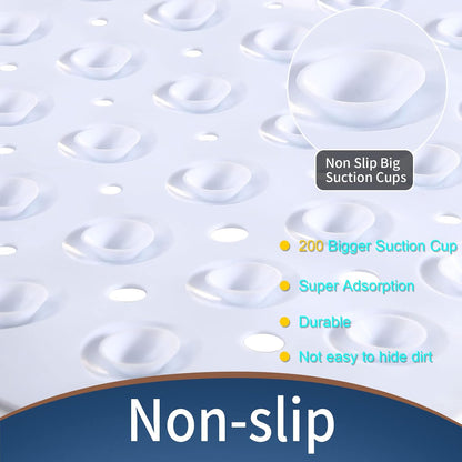 Original Bathtub Mat Non Slip, Extra Long Mat for Tub with Big Suction Cups and Drain Holes, Machine Washable Tub Shower Mats for Bathroom 16 X 40 Inches, Phthalate Latex Free, White