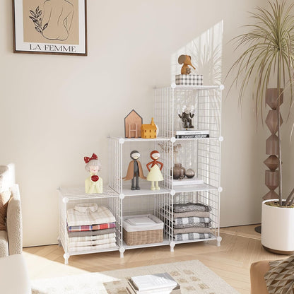 Wire Cube Storage Organizer, Closet Organizers and Storage, Metal 6 Cube Storage Shelves Bookshelf, Portable Closet Clothes Organizer for Bedroom, Home, Office, White