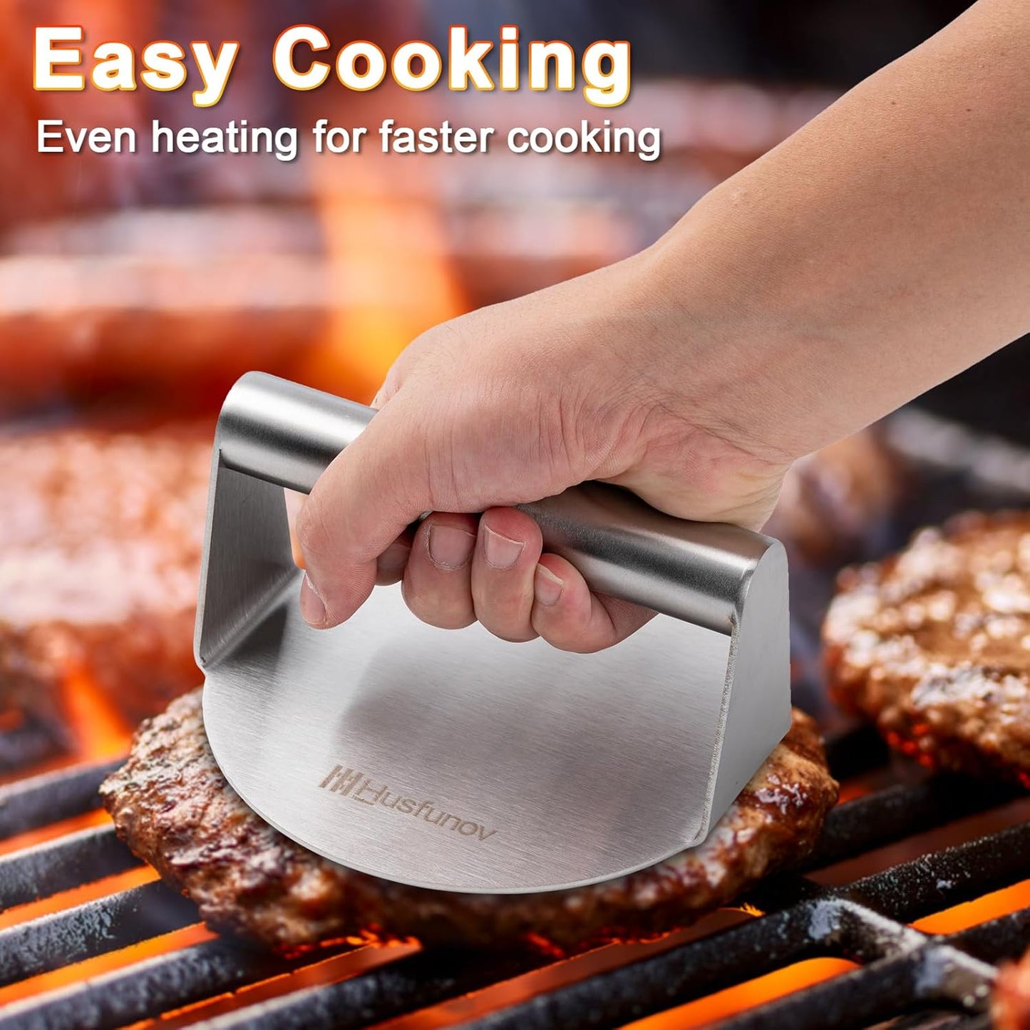 Stainless Steel Burger Press, 5.5 Inch round Smasher,Non-Stick Smooth Hamburger Press,Flat Bottom without Ridges, for Cooking Burgers, Bacon, Ground Beef, Meats, Sausage and so On