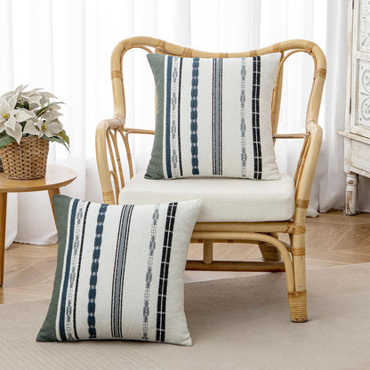 Fall Set of 2 Decorative Throw Pillow Covers Boho Farmhouse Cushion Covers Chenille Striped Pillow Covers Soft Accent Neutral Pillowcases for Sofa Couch Bed Home Decor,18×18 Inch,Black