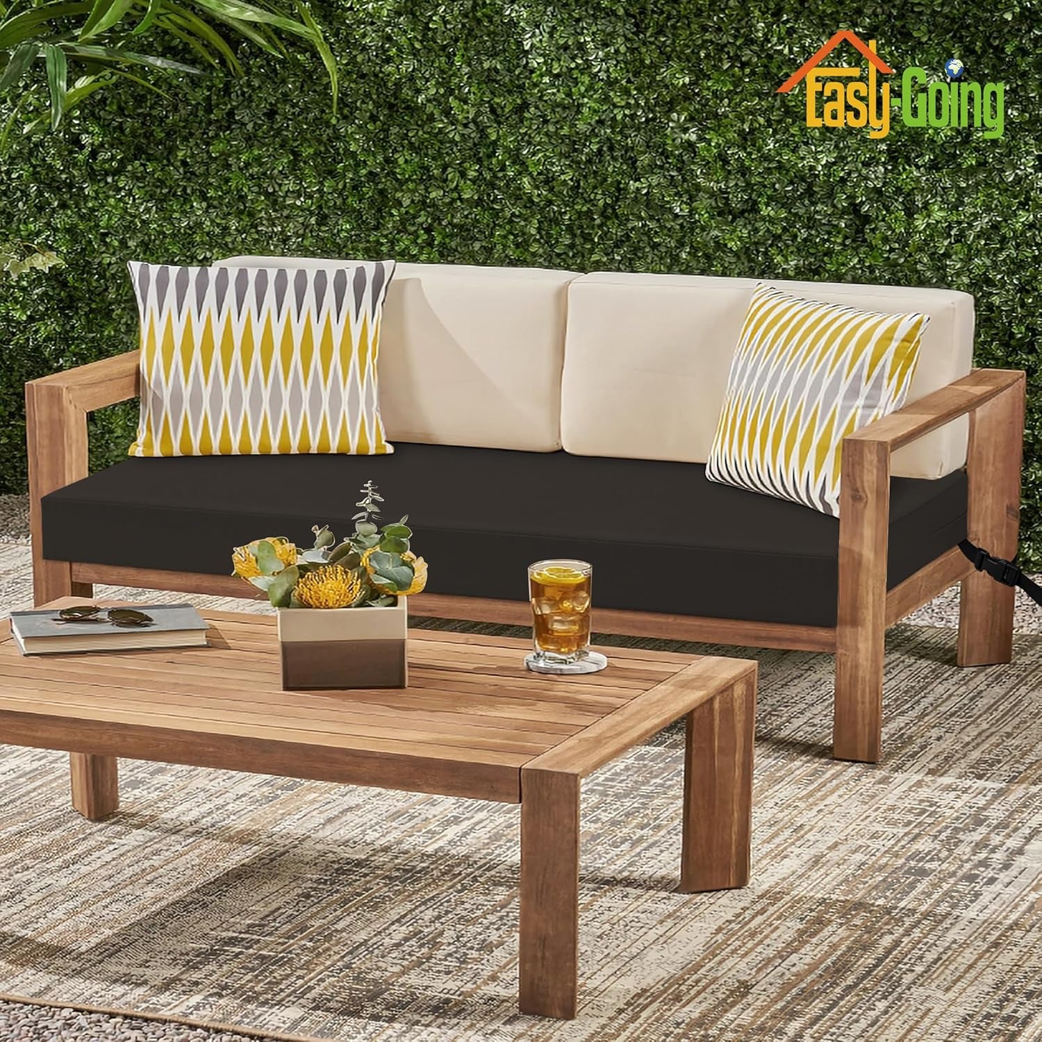 42X18X3 Inch Waterproof Outdoor Couch Bench Cushion Covers Only Replacement Non-Slip Patio Seat Cushion Slipcover with Zipper and Adjustable Straps Dark Brown