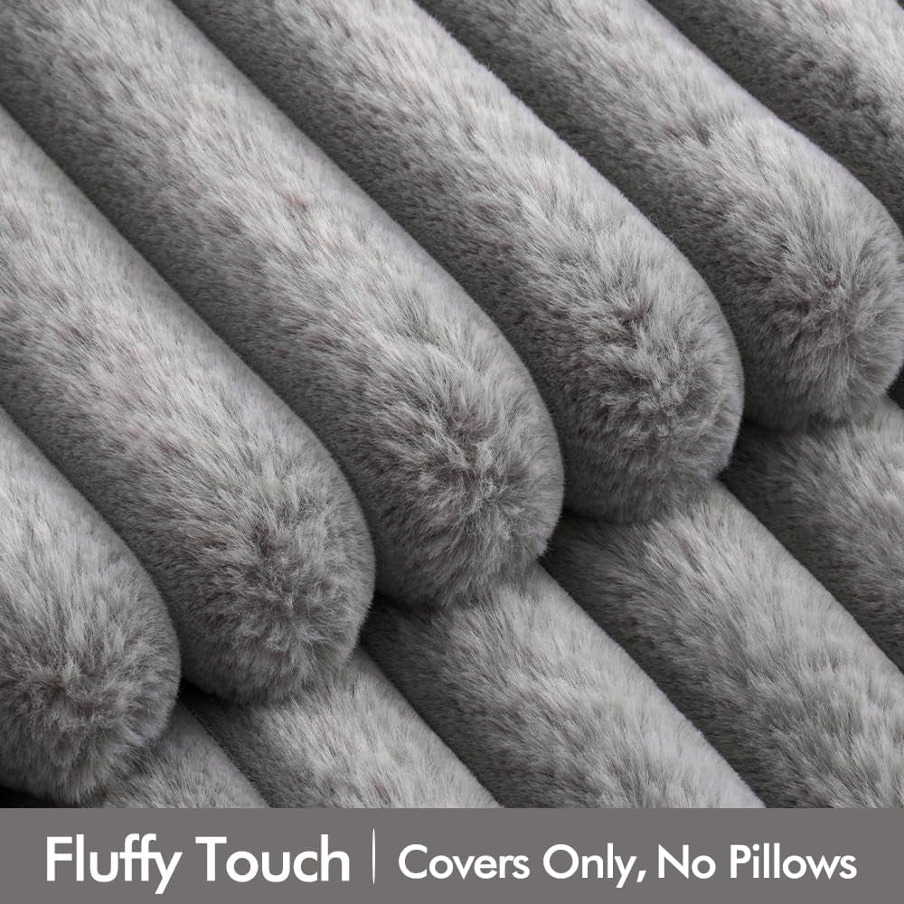 Faux Fur Plush Decorative Throw Pillow Covers Set of 2 Luxury Soft Fluffy Striped Pillowcases Cushion for Sofa Couch Bed Living Room Light Grey 18X18 Inch