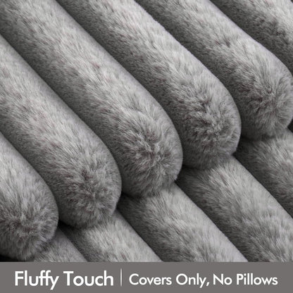 Faux Fur Plush Decorative Throw Pillow Covers Set of 2 Luxury Soft Fluffy Striped Pillowcases Cushion for Sofa Couch Bed Living Room Light Grey 18X18 Inch