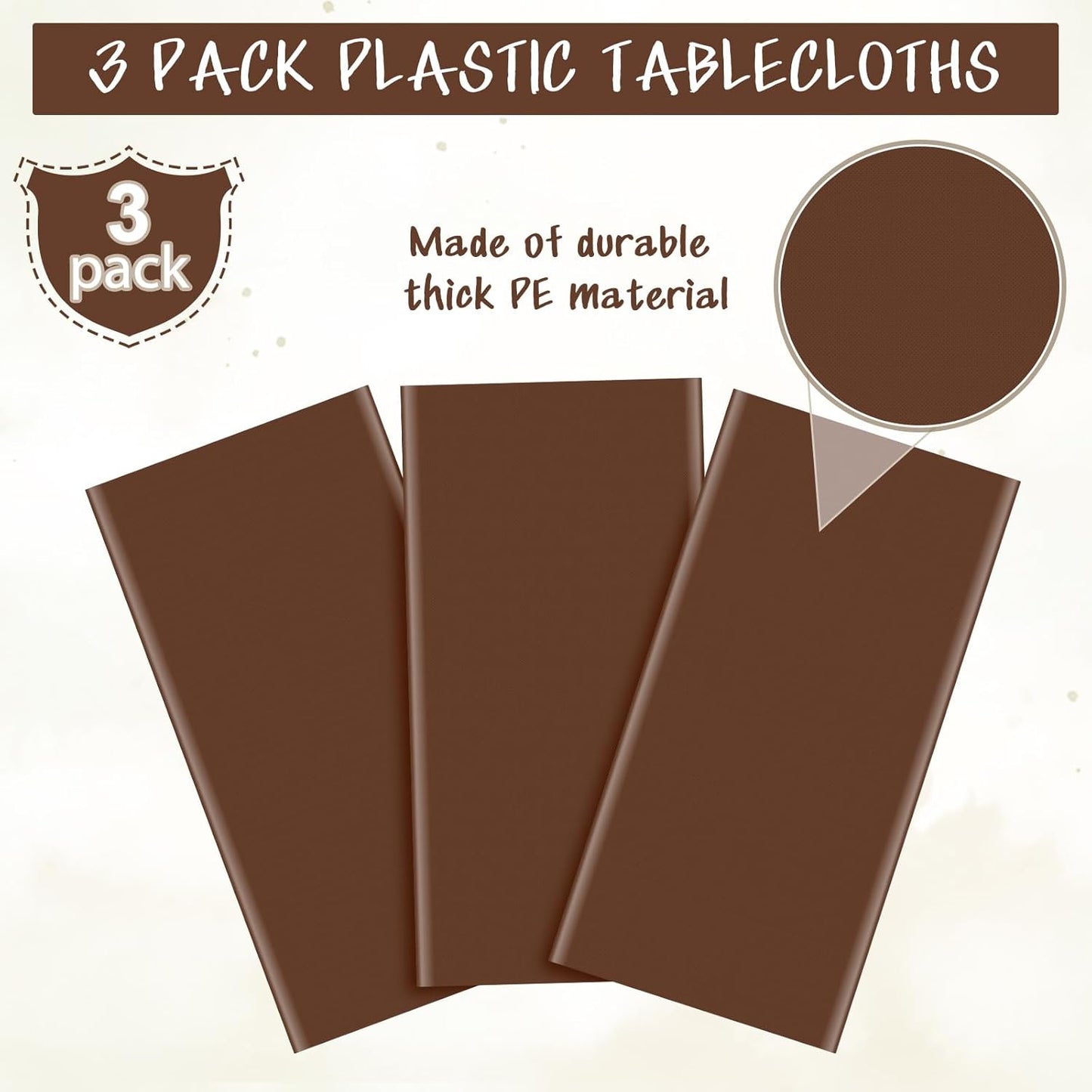 3Pcs Brown Plastic Tablecloths for Rectangle Tables,Disposable Chocolate Table Cloth,Waterproof Tan Table Cover for Fall Thanksgiving Harvest Birthdays Weddings Party Decorations,54 X 108 Inch