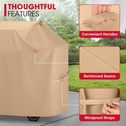 BBQ Grill Cover for Outdoor Grill 48 Inch, Heavy Duty Waterproof 2 Burner BBQ Cover, Compatible with Weber Char-Broil and Nexgrill Gas Grills, All Weather Protection, Light Brown