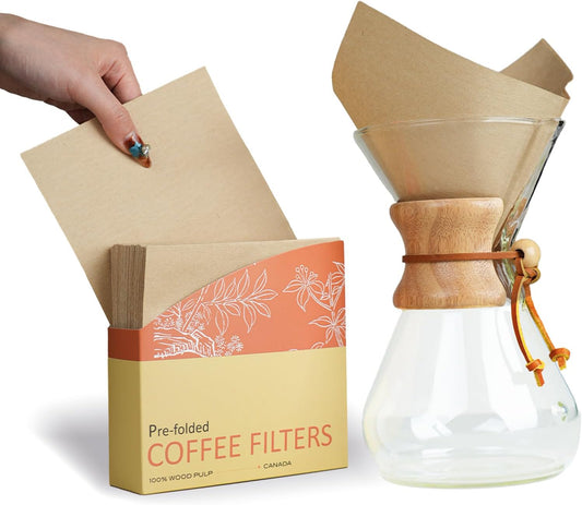Pre-Folded Natural Unbleached Coffee Filters - 50 Pack, Compatible with Pour-Over Coffee Makers