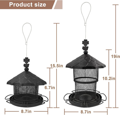 Metal Bird Feeder Tube Hanging Wild Bird Seed Feeder Squirrel Proof Birds Feeder for outside Decoration, Large Capacity Feeder for Outdoor Garden，Black