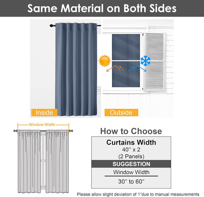 Denim Blue Blackout Curtains 36 Inches Long 2 Panels, Solid Thermal Insulated Half Window Curtains for Kitchen Bathroom, Modern Rod Pocket Back Tab Short Window Treatments, 40Wx36L