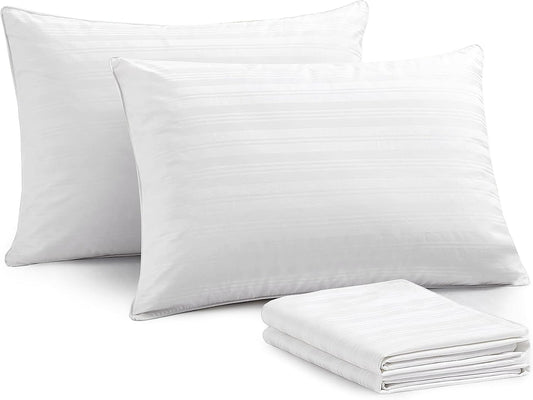 Goose Feather down Pillows, Bed Pillows for Sleeping with 2 Outer Protectors, Hotel Standard/Queen Pillows Set of 2 (Pack of 2)