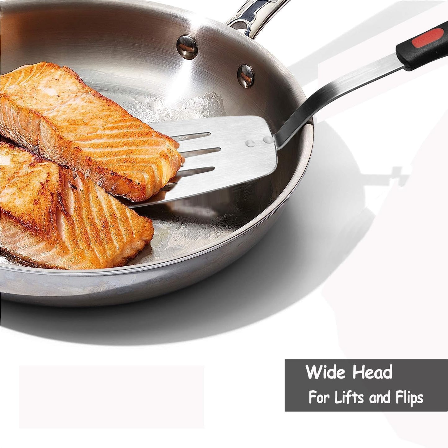 Stainless Steel Spatula Turner, Slotted Metal Spatula for Kitchen Use, Heavy Duty Cooking Turner, Wide Blade with Beveled Edge and Heat Resistant Silicone Handle, Dishwasher Safe