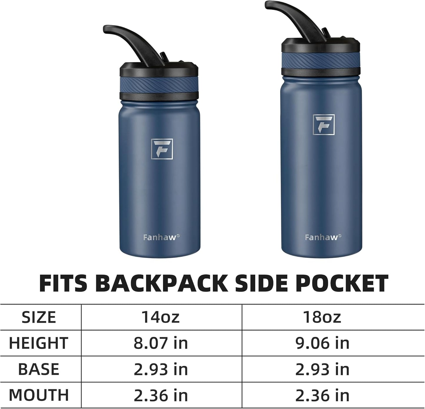 14 Oz Kids Insulated Water Bottle with Straw Lid – Stainless Steel Double Wall Vacuum, Leak-Proof, Bpa-Free Water Bottles for School Boys & Girls(Navy Blue)