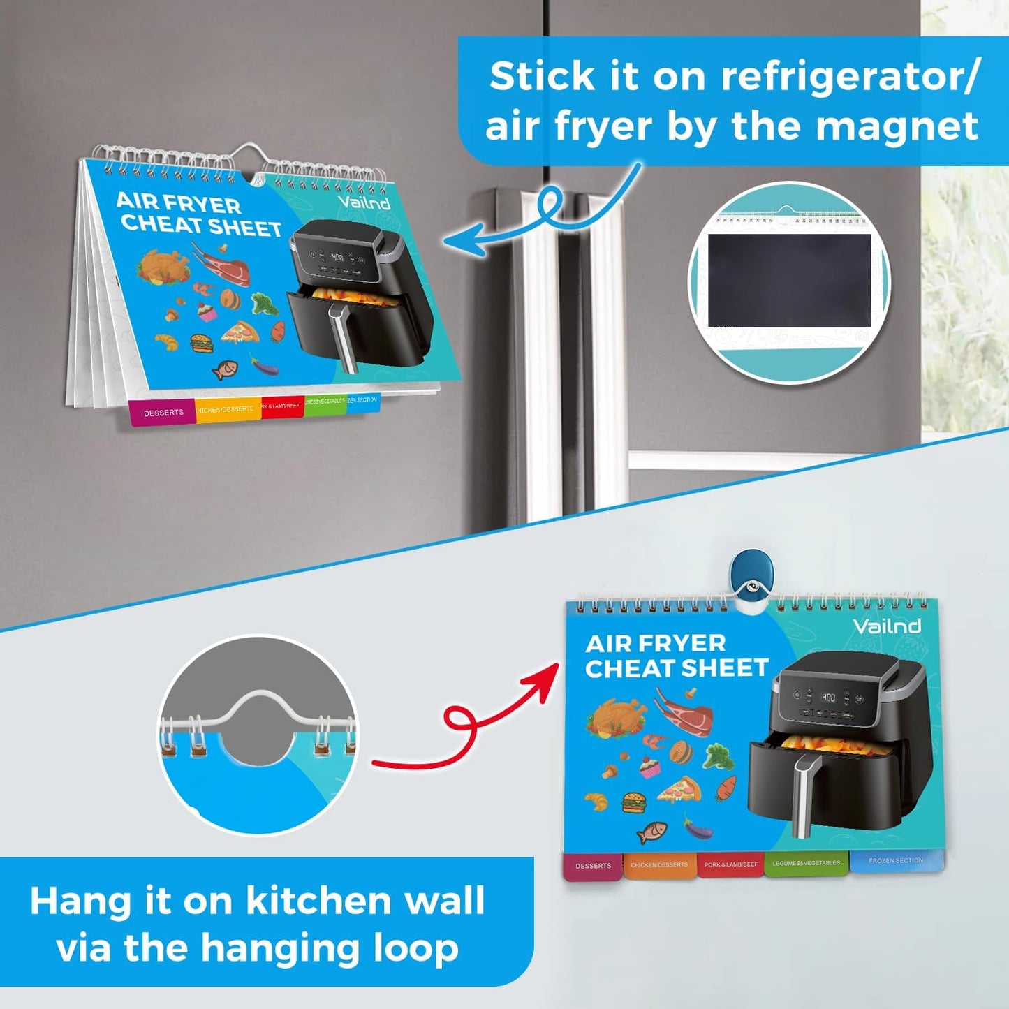Air Fryer Cheat Sheet Magnets Cooking Guide Booklet - Air Fryer Cooking Guide - Air Fryer Accessories Cookbook Kitchen Gadgets - 2025 Air Fryer Quick Reference Cooking Times Chart for Frying