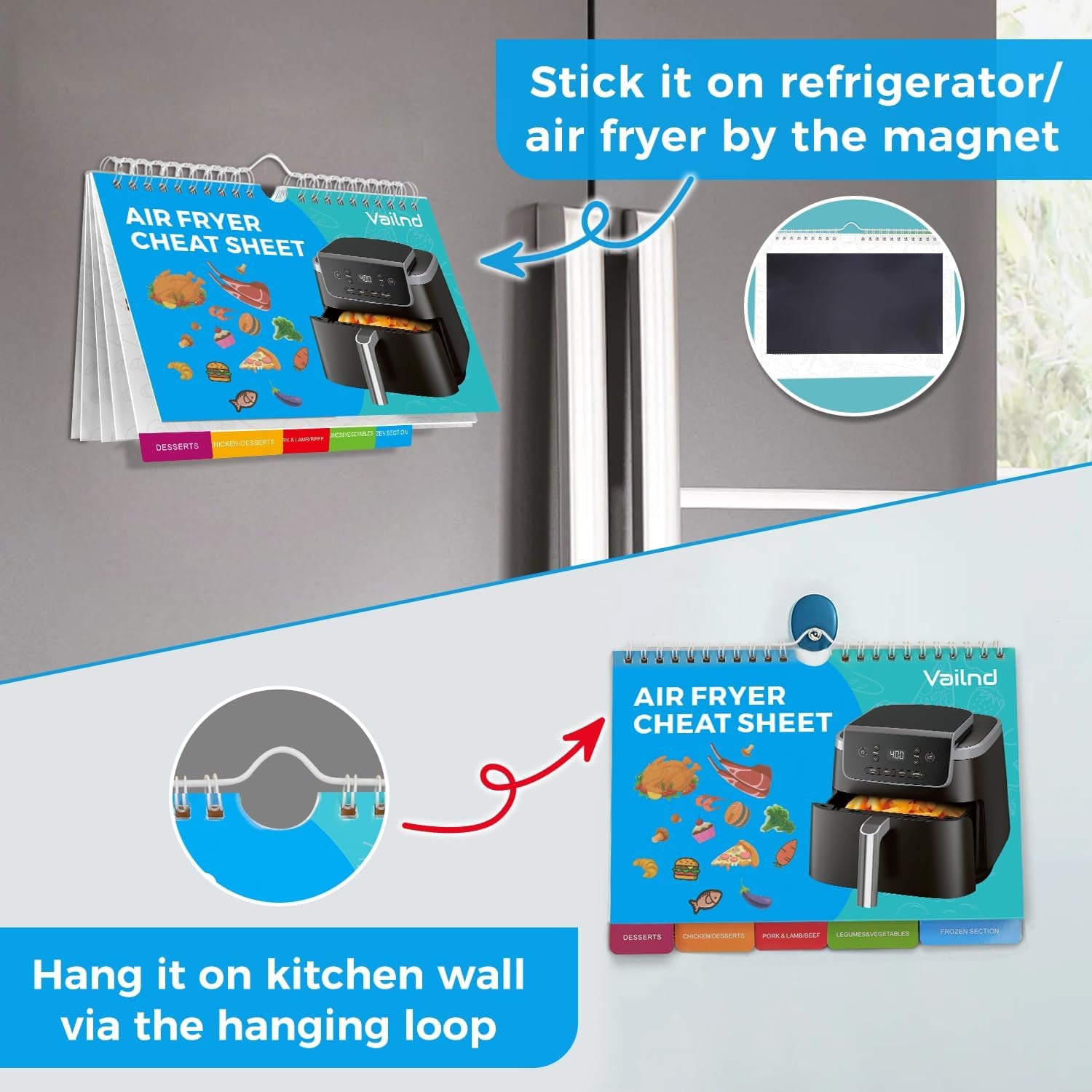 Air Fryer Cheat Sheet Magnets Cooking Guide Booklet - Air Fryer Cooking Guide - Air Fryer Accessories Cookbook Kitchen Gadgets - 2025 Air Fryer Quick Reference Cooking Times Chart for Frying