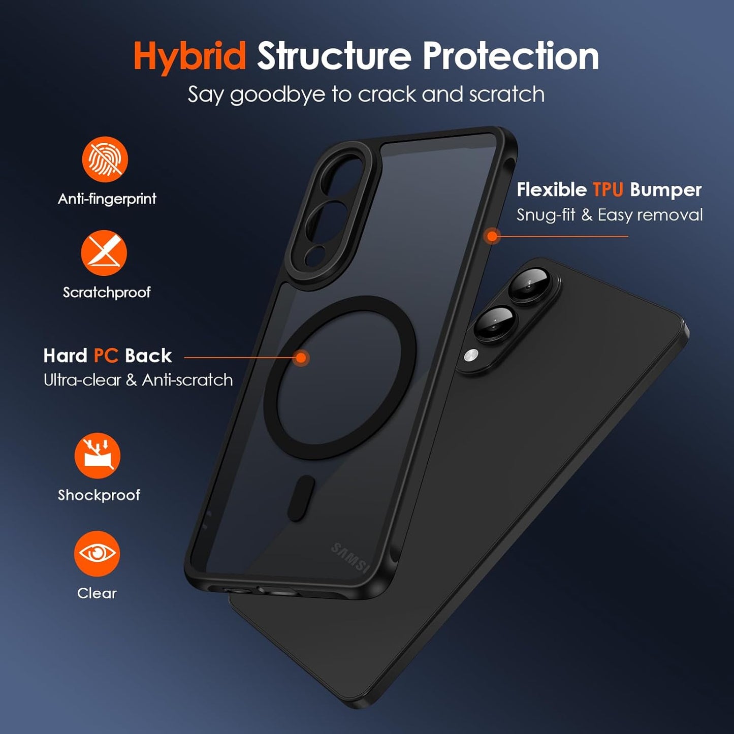 Magnetic Case for Samsung Galaxy S25 Edge 5G 6.7” [Compatible with Magsafe] [Military Grade Protection] Magnetic Charger Case for S25 Edge, Frosted Translucent Back Phone Cover- Matte Black