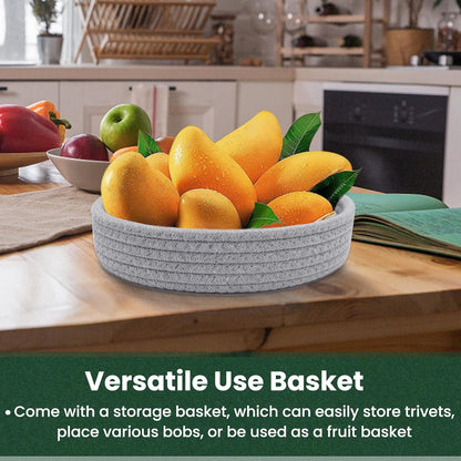 10 Inch Trivets for Hot Dishes, Hot Pots and Pans, Extra Large Thick Heat Resistant Large Coaster, Hot Pads, Kitchen Essentials, Pot Holders for Countertop with Storage Basket, 5 Pcs