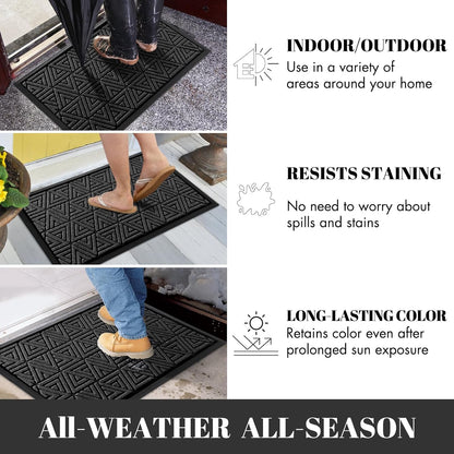 Outdoor Mats for Front Door, Waterproof All-Weather Door Mat outside Entrance, Heavy Duty Non-Slip Welcome Mat, Garage and Patio Indoor Entryway Doormat, Easy Clean, Black