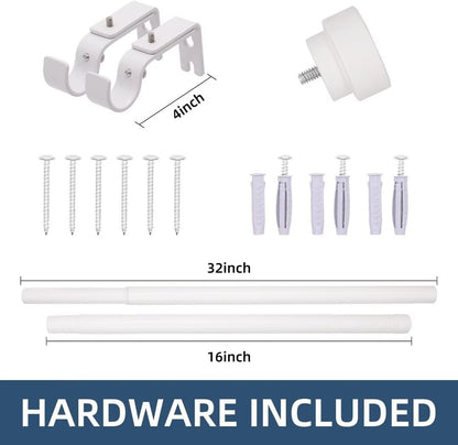 White 32 to 48 Inch Curtain Rods for Windows - Adjustable Curtain Rods for Windows, 1 Inch Diameter Heavy Duty Decorative Window Single Rod with Aluminium Finials