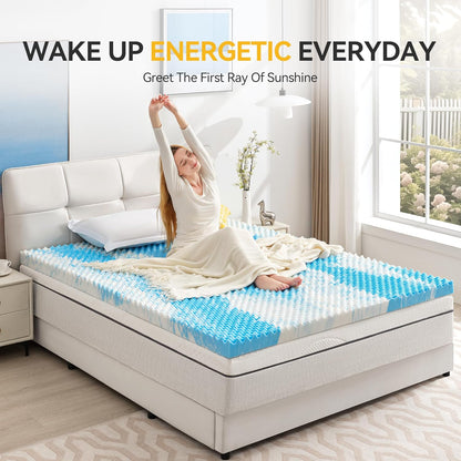 2 Inch Egg Crate Memory Foam Mattress Topper Twin Size, Soft Mattress Pad for Back Pain Relief, Bed Topper, Certipur-Us Certified, Blue