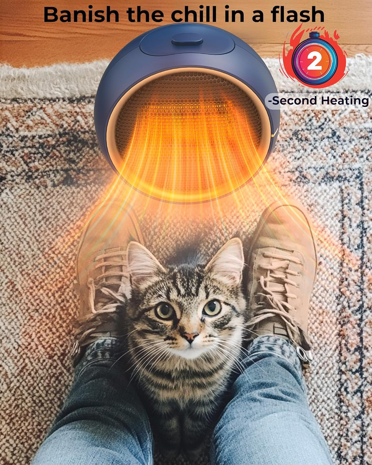 Space Heater for Indoor Use, Portable Electric Heater with 2S Fast Heating & PTC Ceramic, Tip-Over/Overheat Protection, Ultra Quiet Mini Desk Heater for Bedroom, Bathroom, Home Office