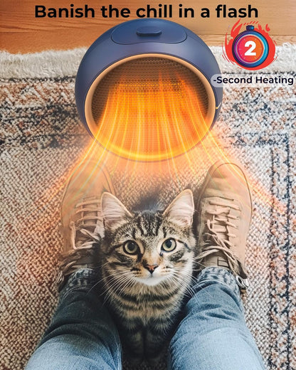 Space Heater for Indoor Use, Portable Electric Heater with 2S Fast Heating & PTC Ceramic, Tip-Over/Overheat Protection, Ultra Quiet Mini Desk Heater for Bedroom, Bathroom, Home Office